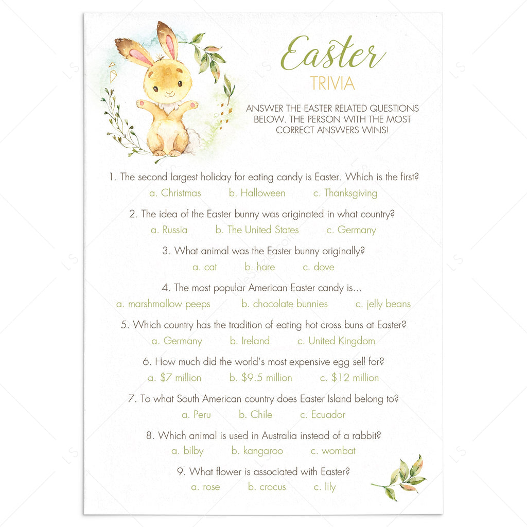 Easter Quiz For Family Printable Virtual Files Instant Download Littlesizzle