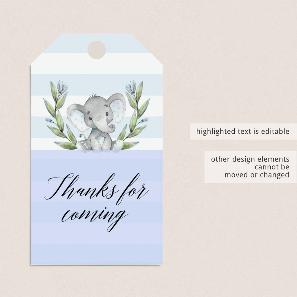 Elephant Themed Baby Shower Favor Tag Template Instant Download Littlesizzle