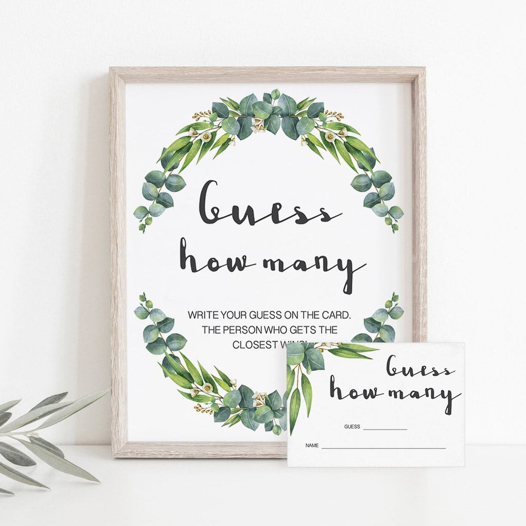 Greenery Guess How game printable | sign & cards – LittleSizzle