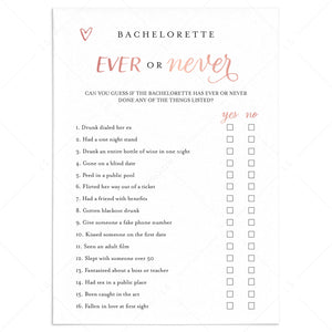 Dirty Minds Bachelorette Game Rose Gold Printable | Answers Included ...