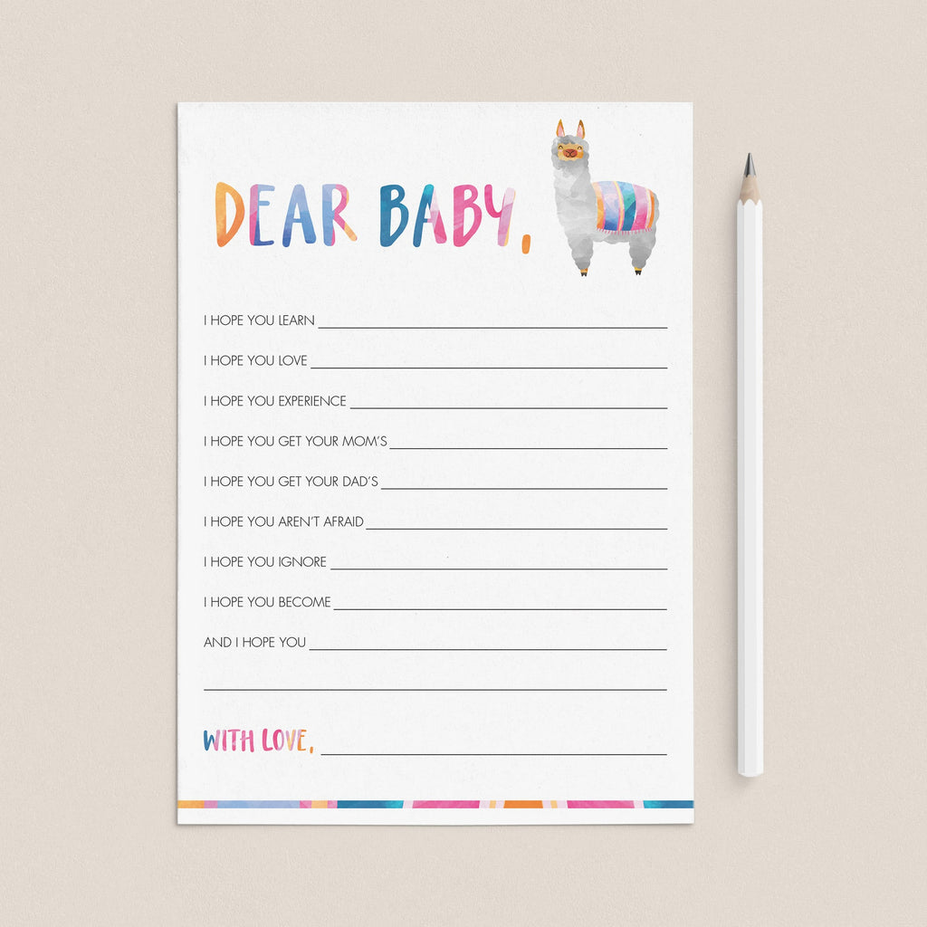 Llama Baby Shower games Dear Baby printable | Instant download ...