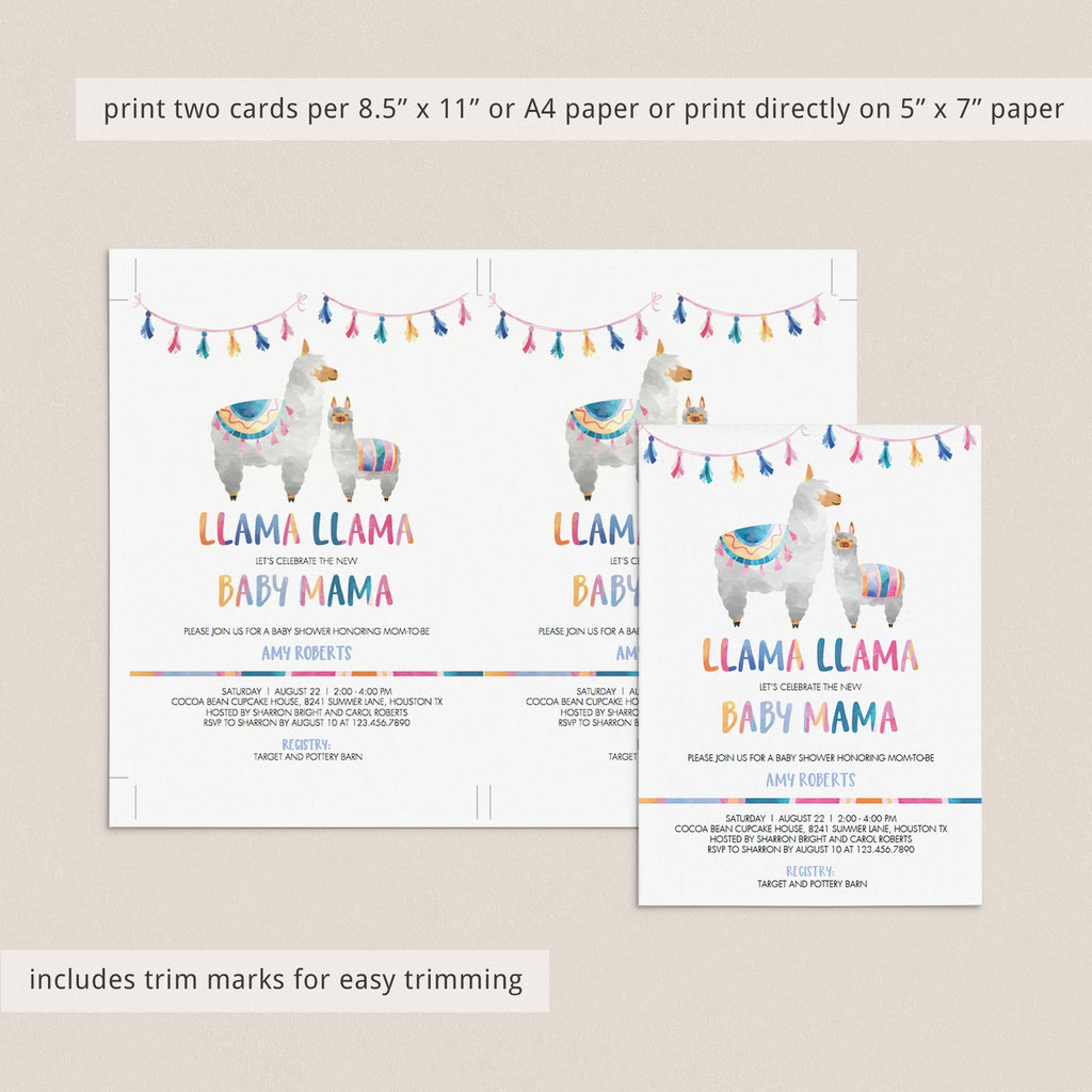 llama baby shower invitation template