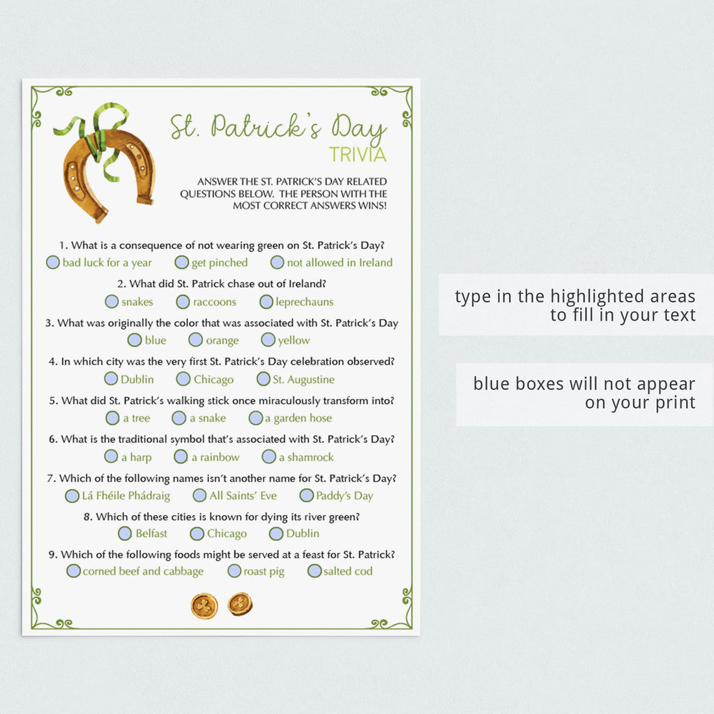 St Patricks Day Office Game Virtual Printable Files Trivia Quiz Littlesizzle