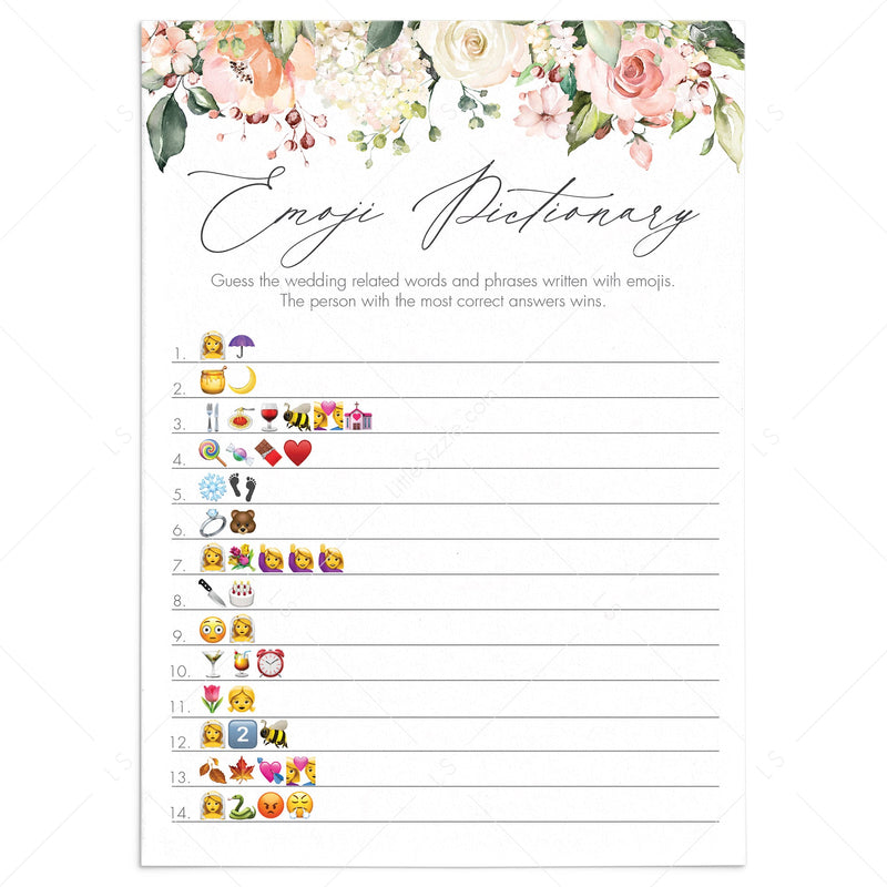 Emoji Pink Bridal Shower Game Wedding Emoji Game Bridal Pictionary Printable Game Paper