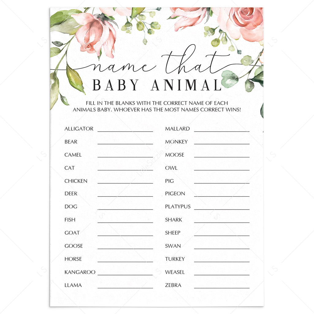 free printable baby shower games baby animals match