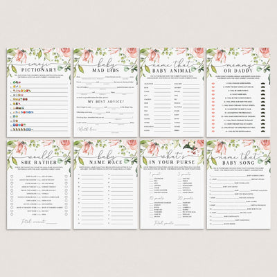 Instant download baby shower games pack Blush Floral printables ...