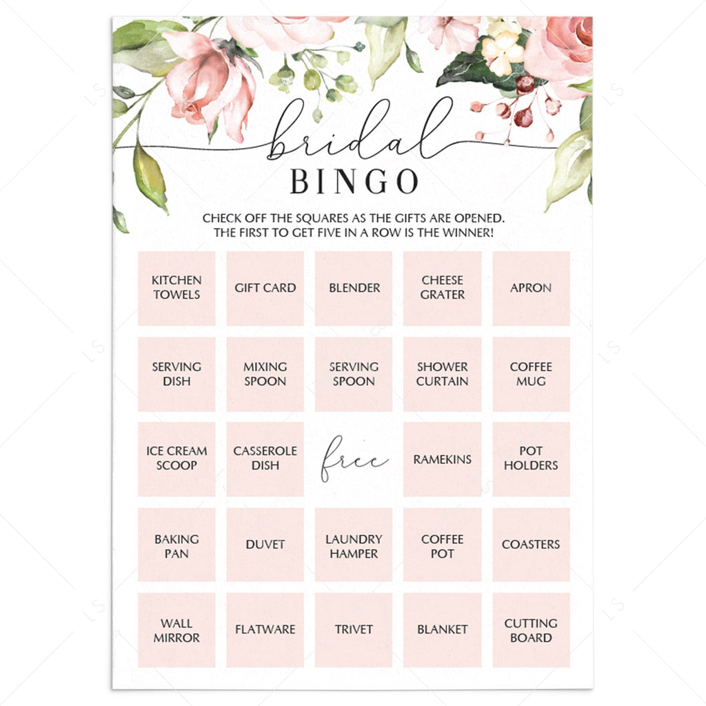 Floral Bridal Bingo Cards Prefilled Blank And Template Littlesizzle