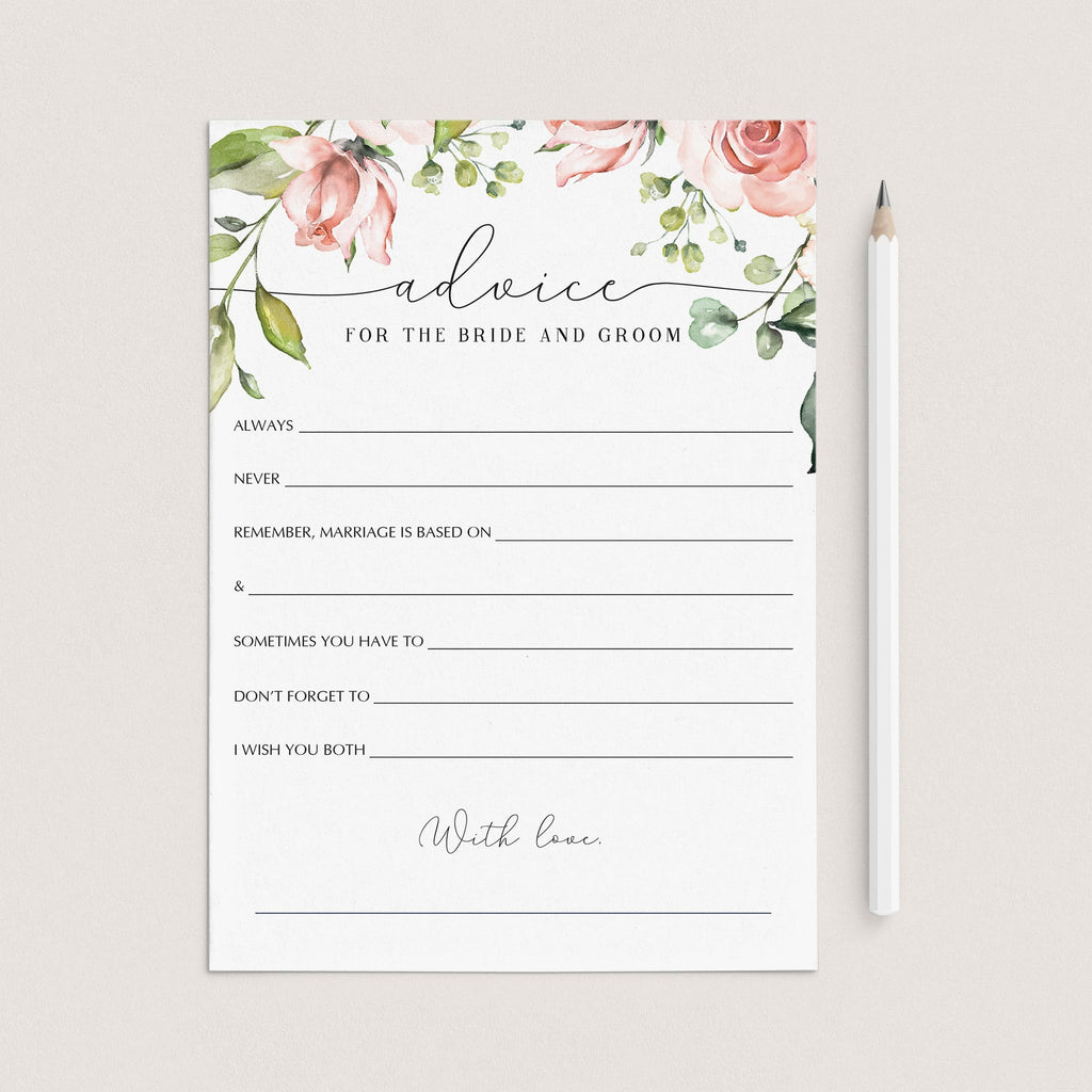 Bride and Groom Advice Cards Floral Wedding Keepsakes For Marriage Advice Cards Templates