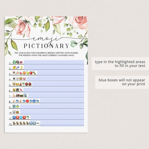 Floral Emoji Pictionary Baby Shower Game | Virtual fillable PDF ...