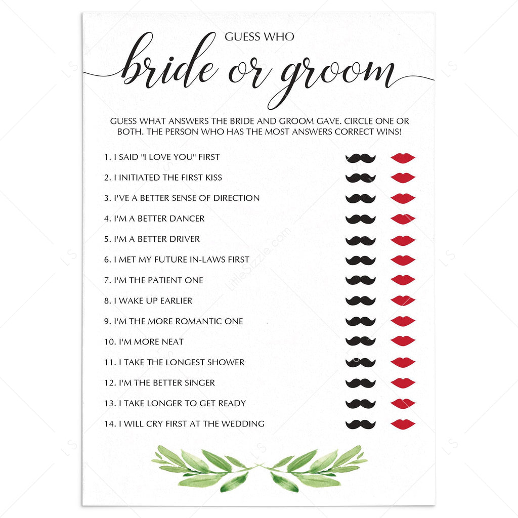 Guess Who Bride Or Groom Free Printable