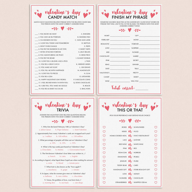 Valentine's Day Games Bundle | Printable and Virtual PDF Templates ...