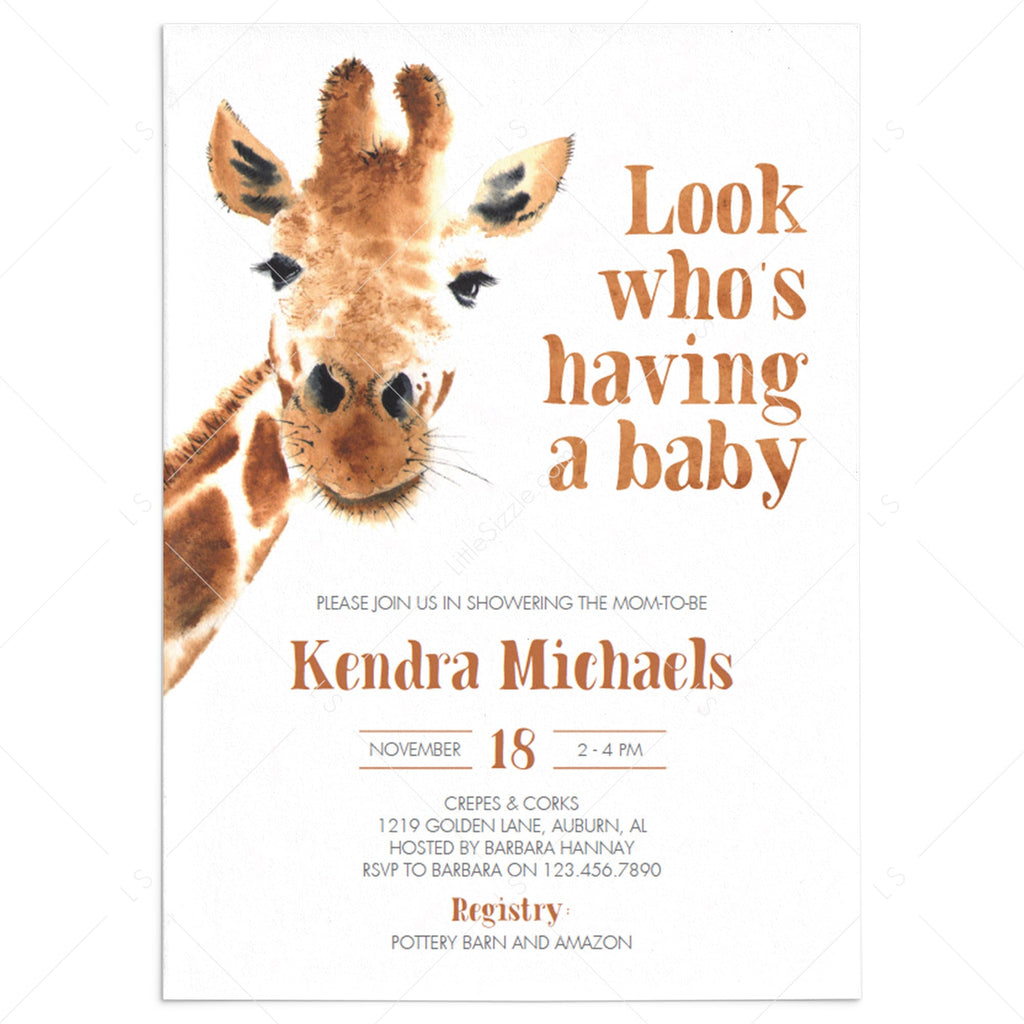 funny baby shower invitation template giraffe