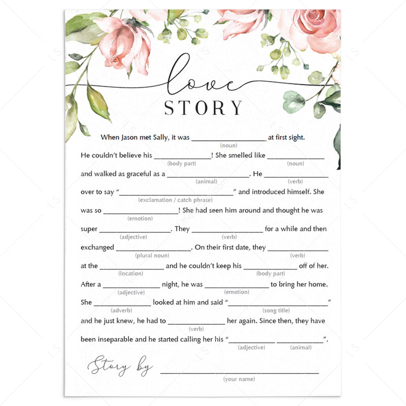 Mad Libs Bridal Shower Games Instant Download Love Story Mad Libs