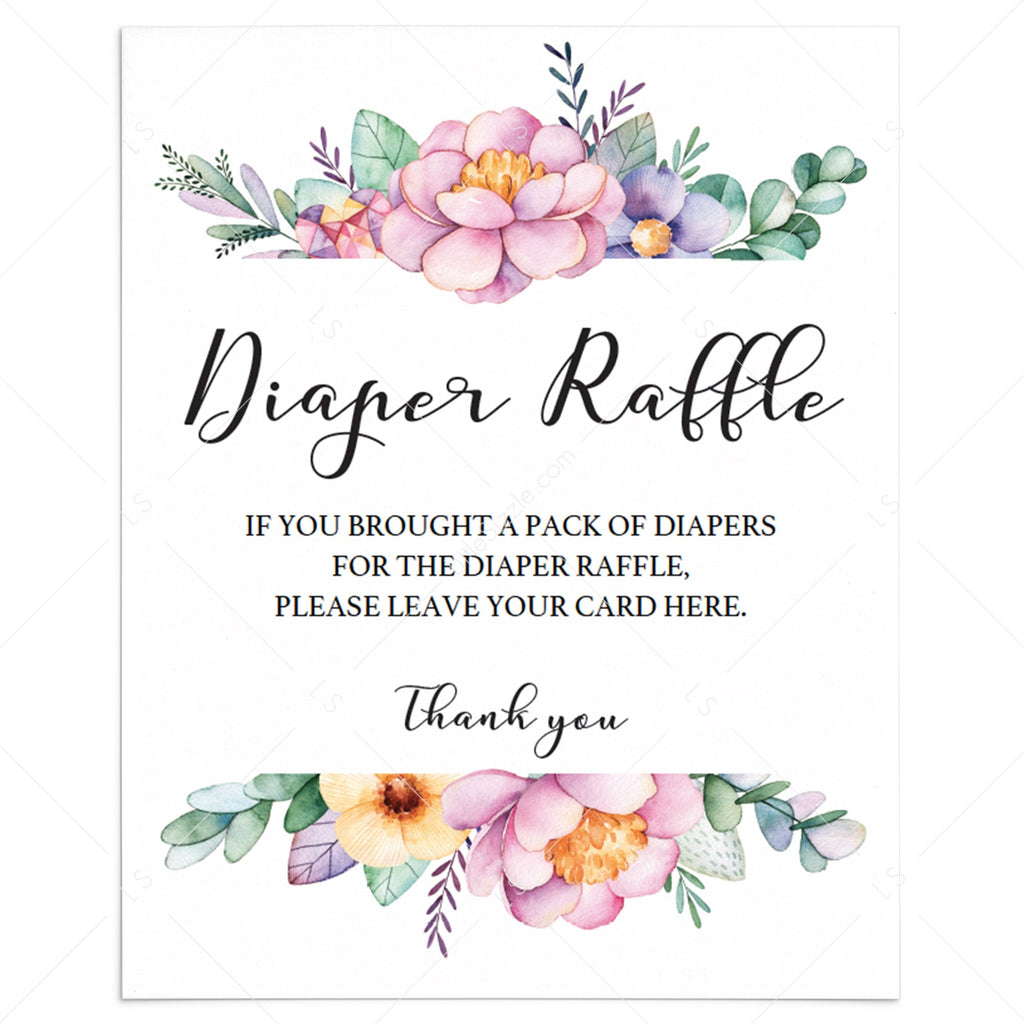 floral baby shower sign for diaper raffle tickets instant download littlesizzle