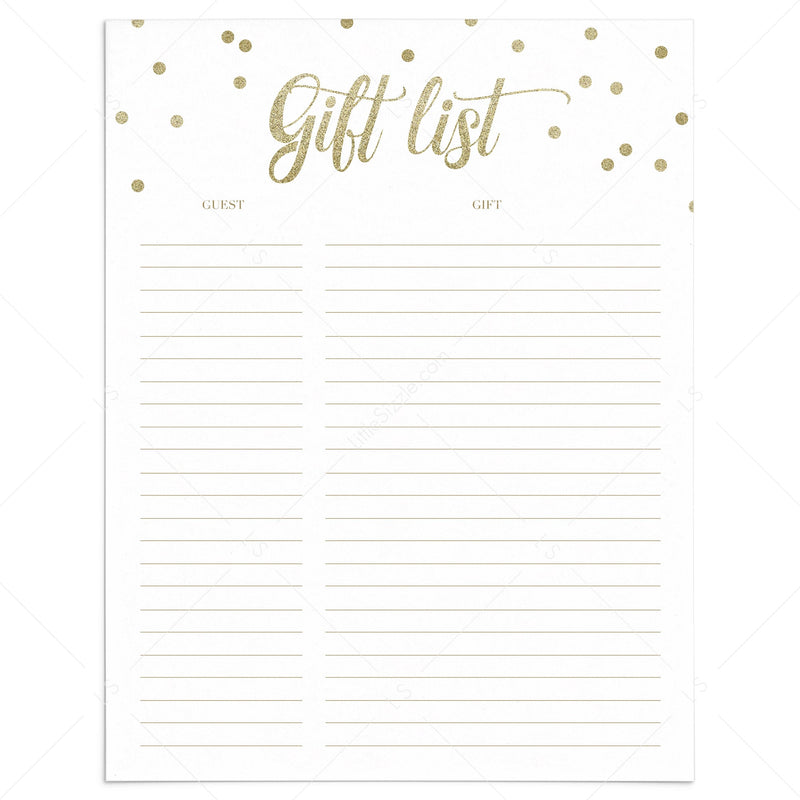 Printable Gift Lists Party Planner Sheets Instant Download Tagged Bridal Shower Littlesizzle