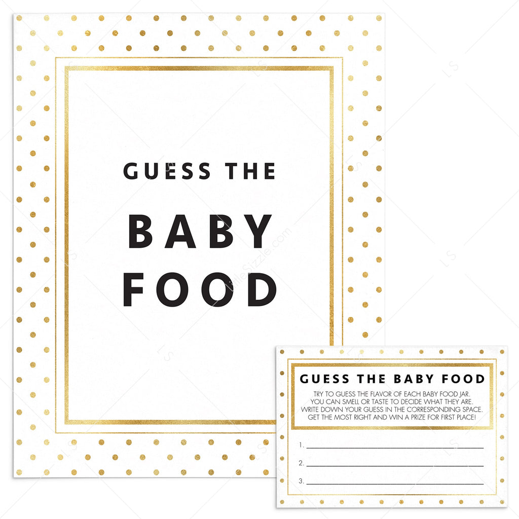 Gold Baby Shower Guess The Baby Food Sign And Cards Printable Instant Download Littlesizzle