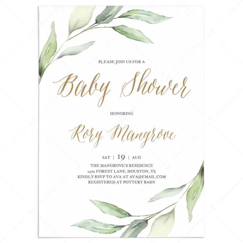 green and gold baby shower invitations