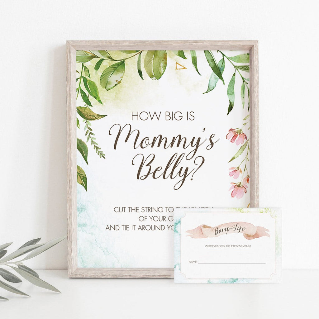 garden-baby-shower-game-how-big-is-mommy-s-belly-sign-and-cards