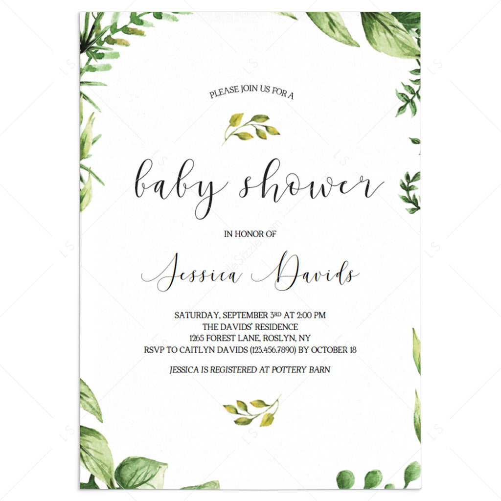 garden themed baby shower invitations