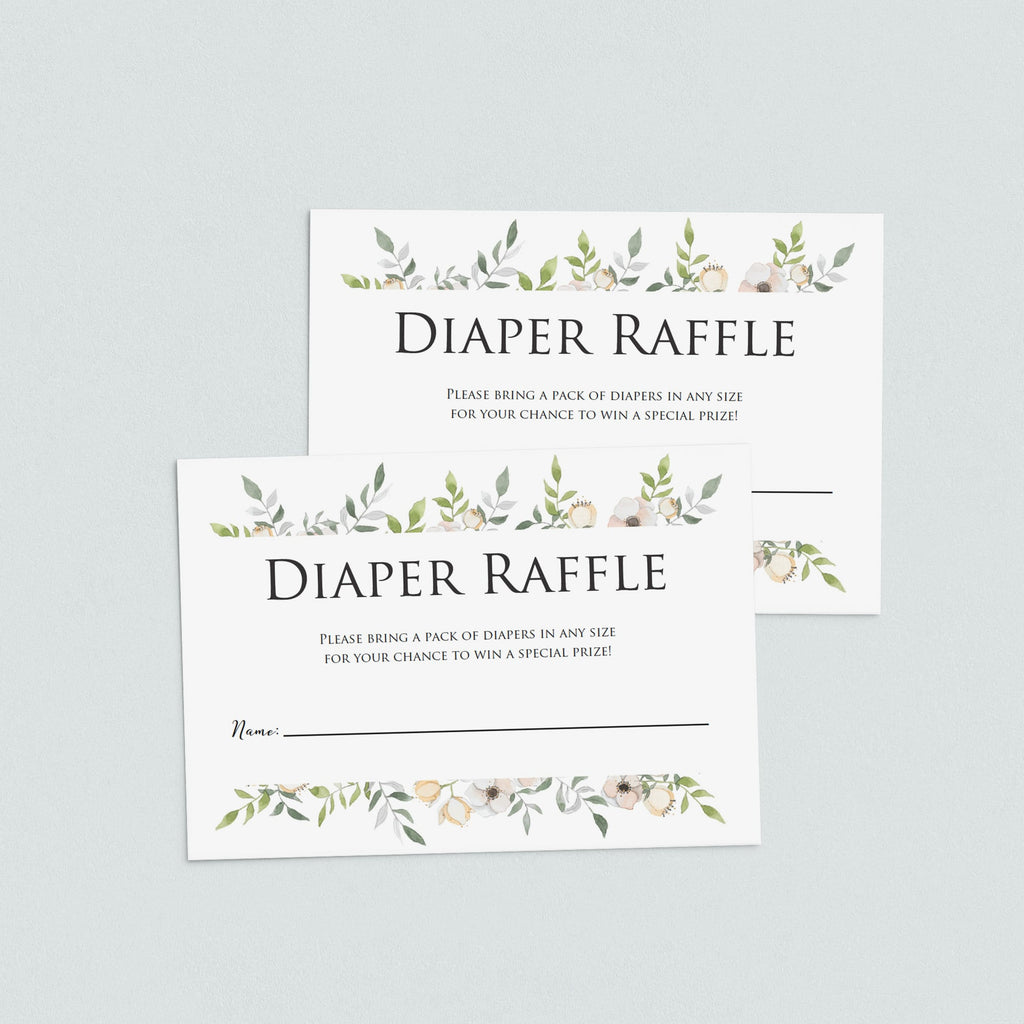 Floral Diaper Raffle ticket printable for baby shower Instant