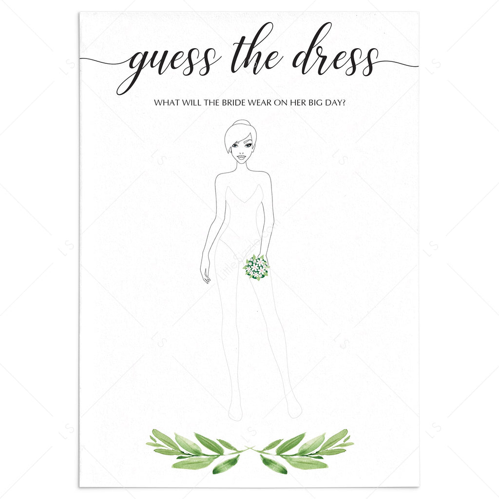 Guess The Dress Bridal Shower Game Printable Download Greenery