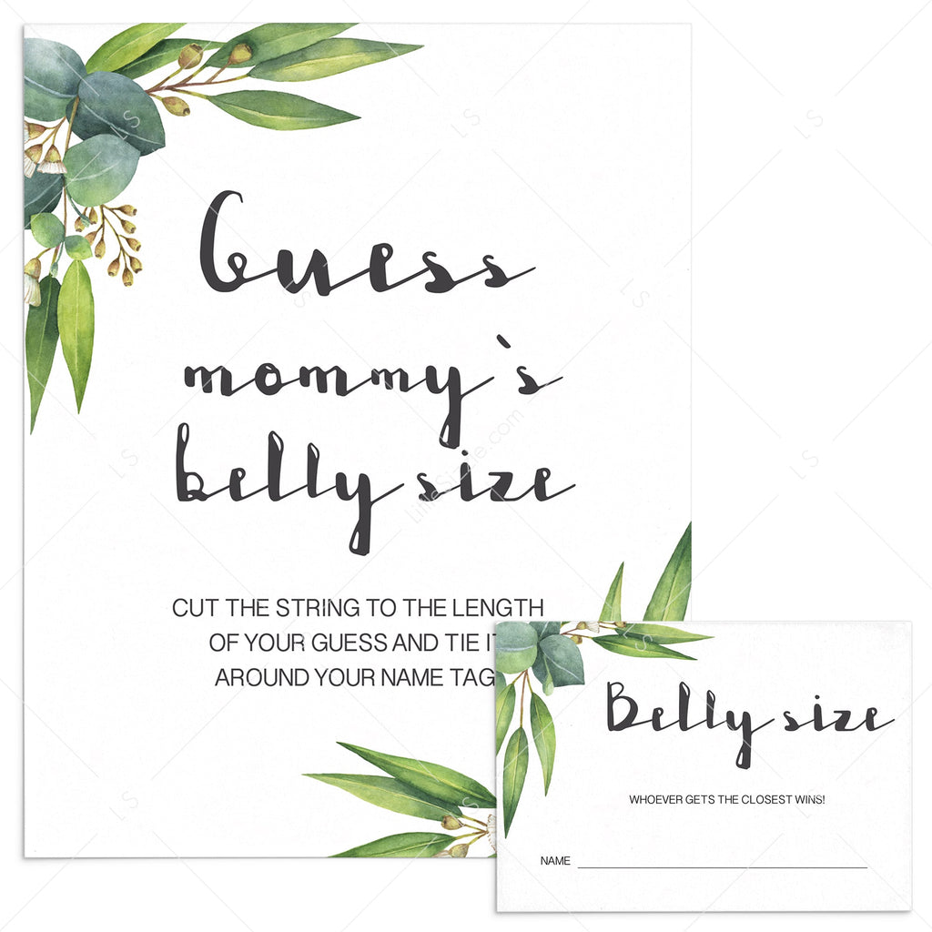 Printable Guess Mommy s Belly Size Game For Botanical Baby Shower 