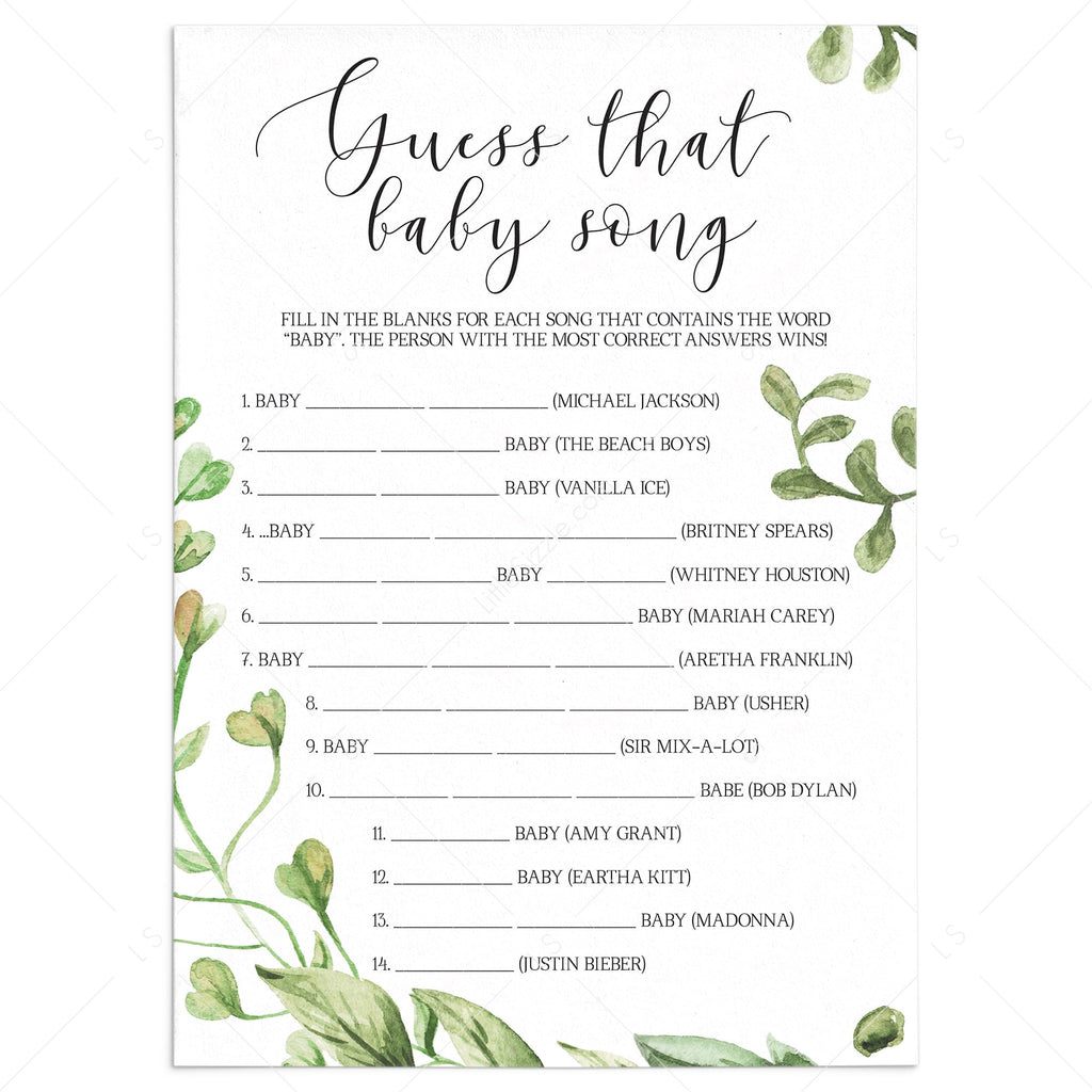 Guess The Price Baby Shower Game Printable With Green Leaves | art-kk.com