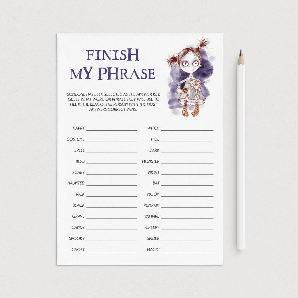 Creepy Halloween Game Printable Finish My Phrase LittleSizzle