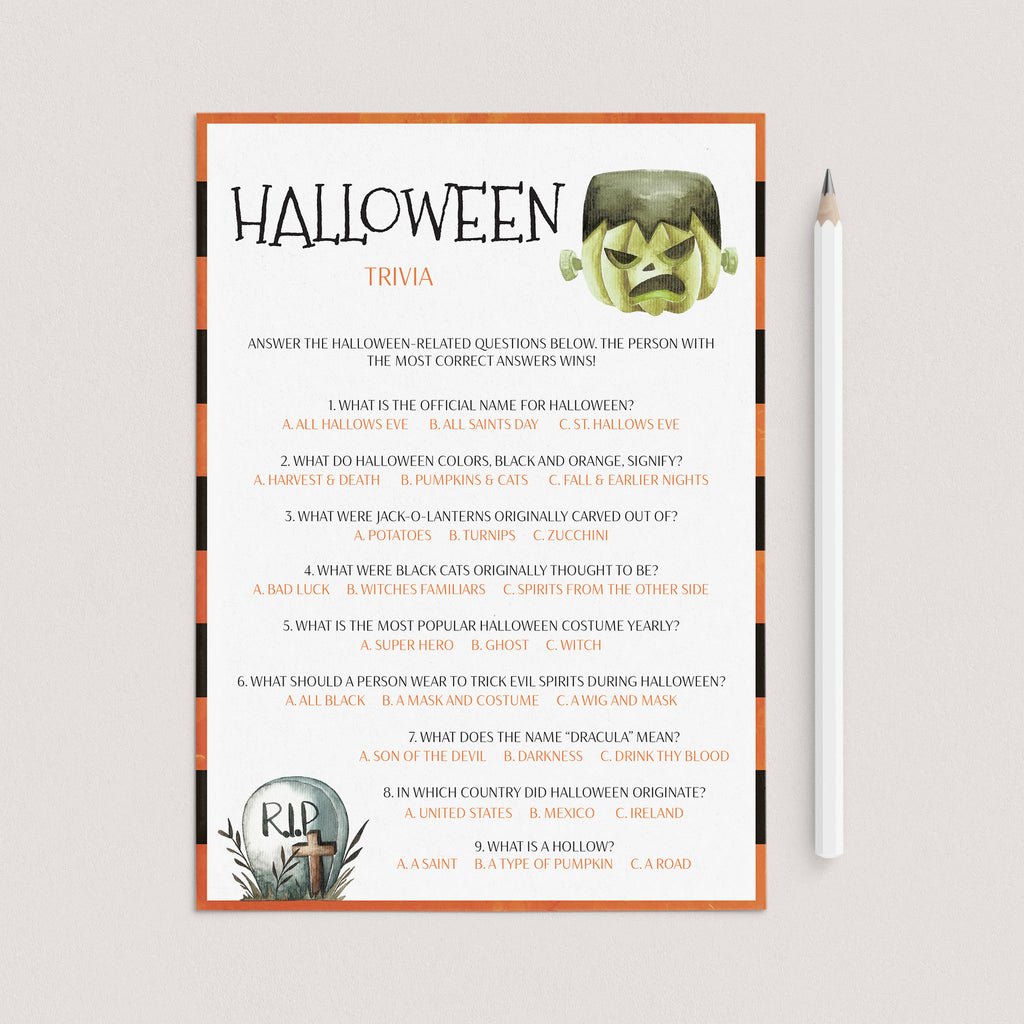 Halloween Quiz For Work Printable Answer Key Included Download Littlesizzle