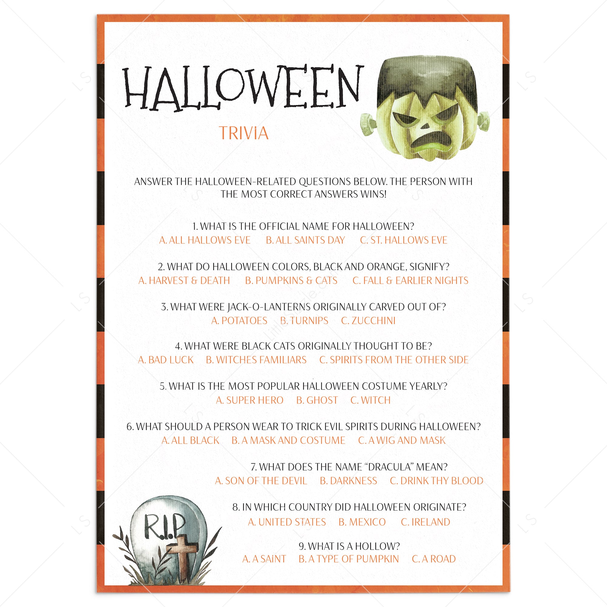 Halloween Quiz For Work Printable Answer Key Included Download Littlesizzle