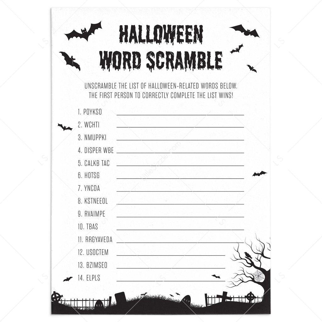 Halloween Word Scramble With Answers Printable Instant Download Littlesizzle