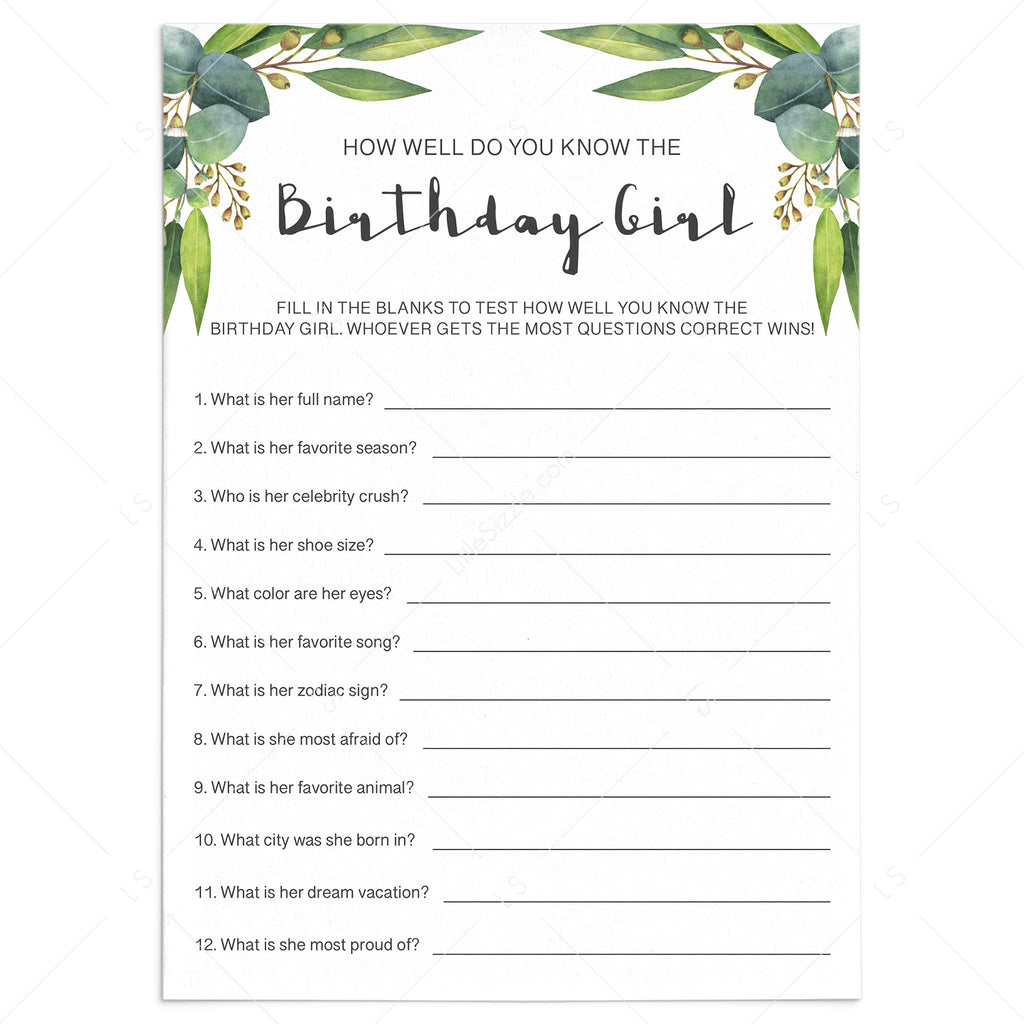 How Well You Know The Birthday Girl Printable Littlesizzle