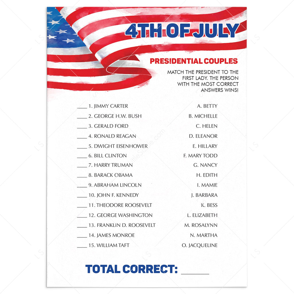 Fourth of July Office Game Printable & Virtual Files Instant