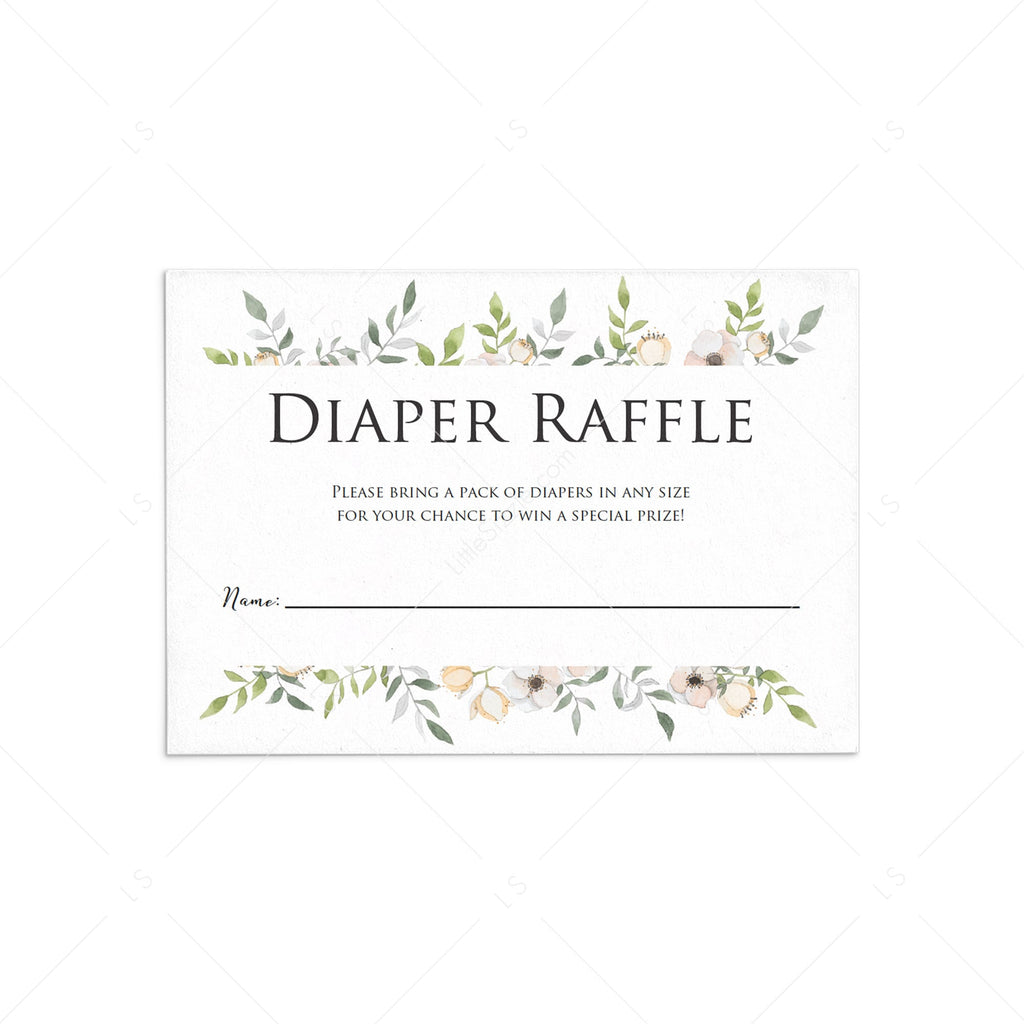 Floral Diaper Raffle Ticket Printable For Baby Shower Instant Download Littlesizzle