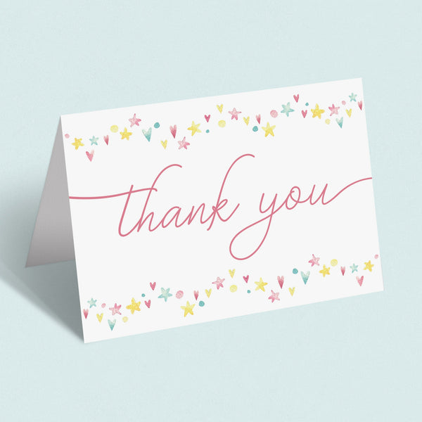 Printable Thank You card with pink and yellow hearts and stars ...