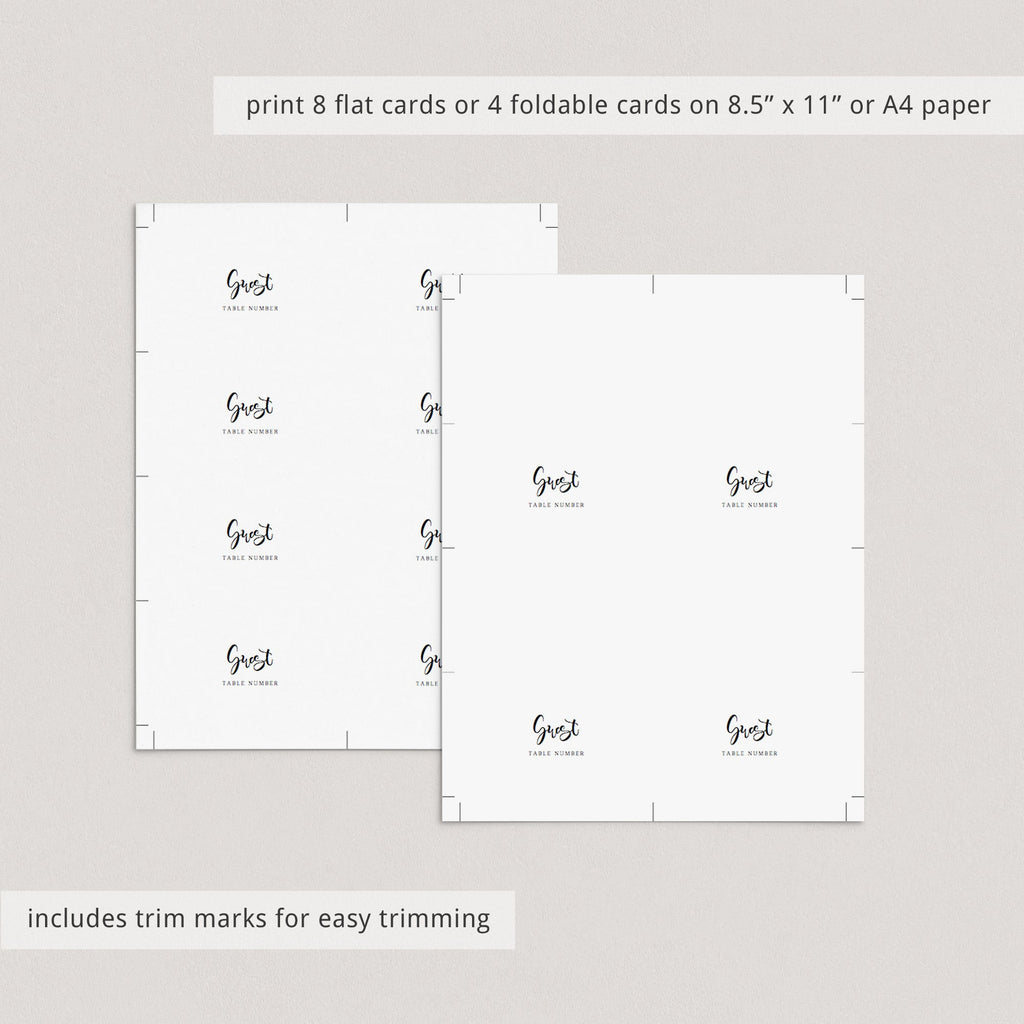 Black and White Place Cards | Seating Cards | Editable template ...