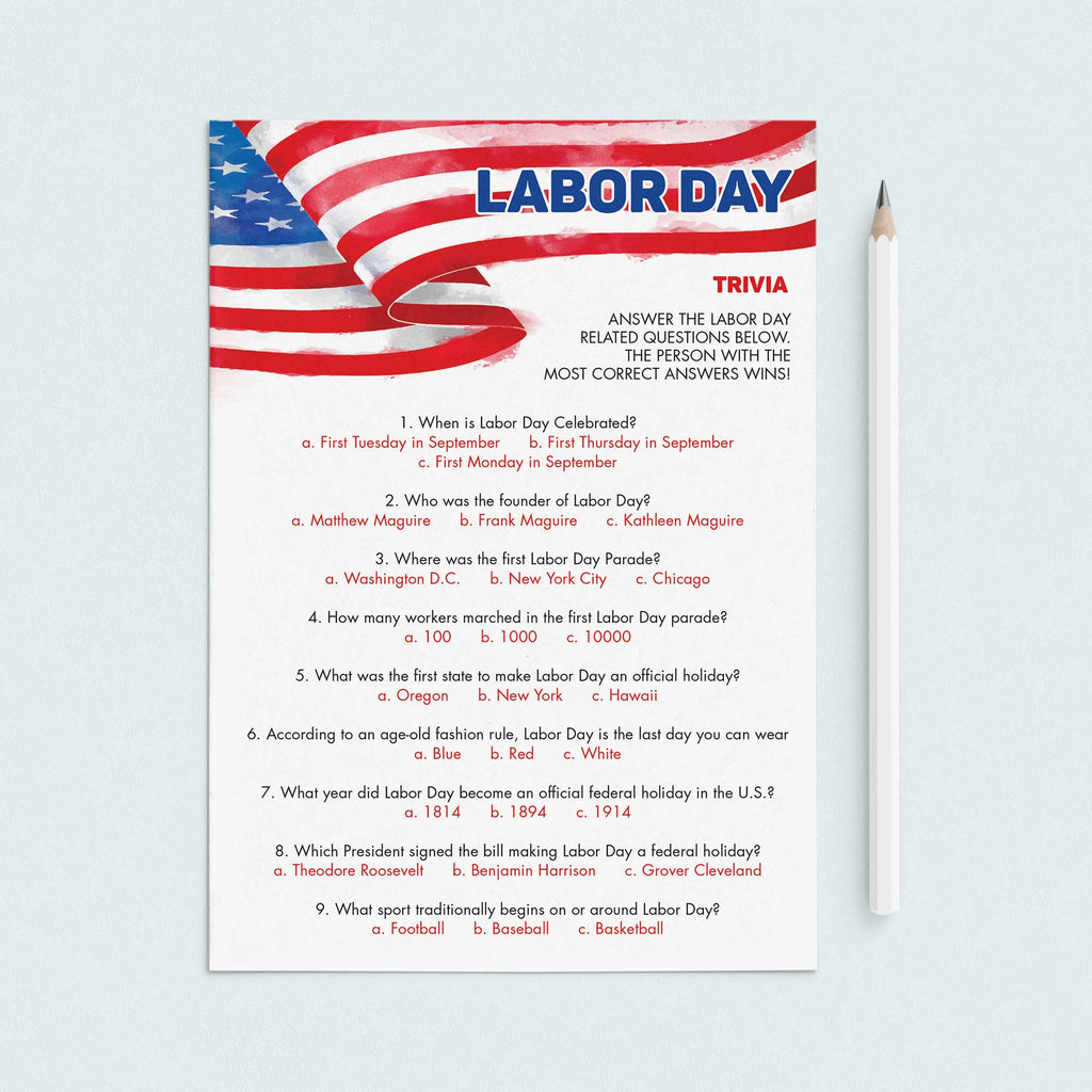 Labor Day Trivia Quiz Printable With Answers Instant Download Littlesizzle