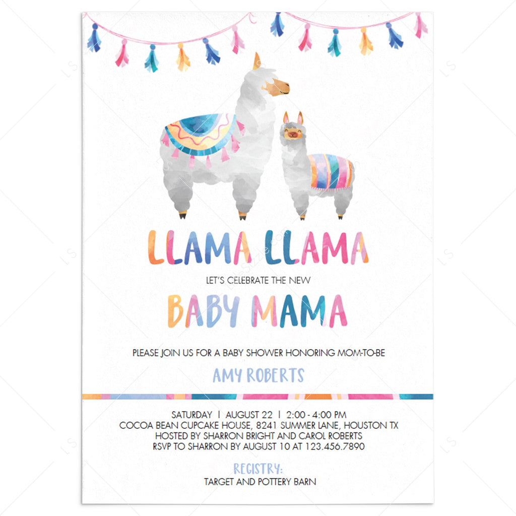 baby shower invitations llama