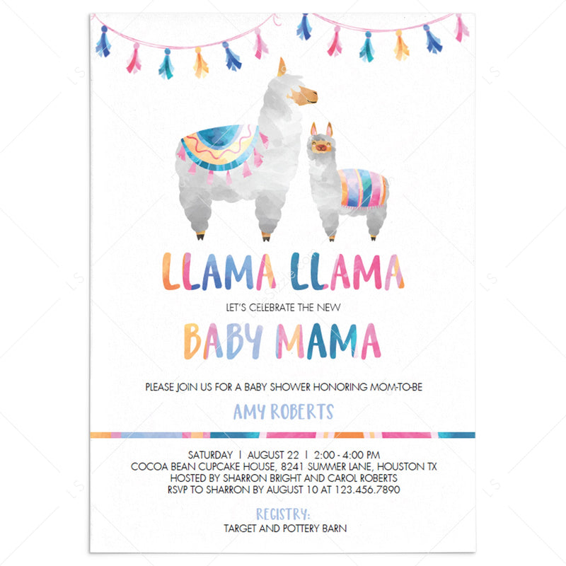 llama baby shower evite