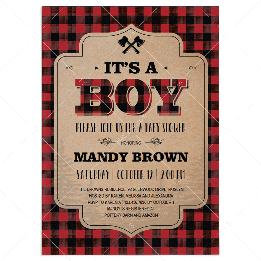 buffalo plaid baby shower invites