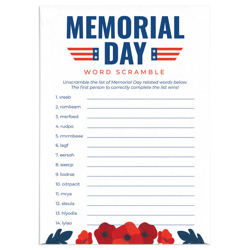 printable memorial day word scramble with answer key littlesizzle