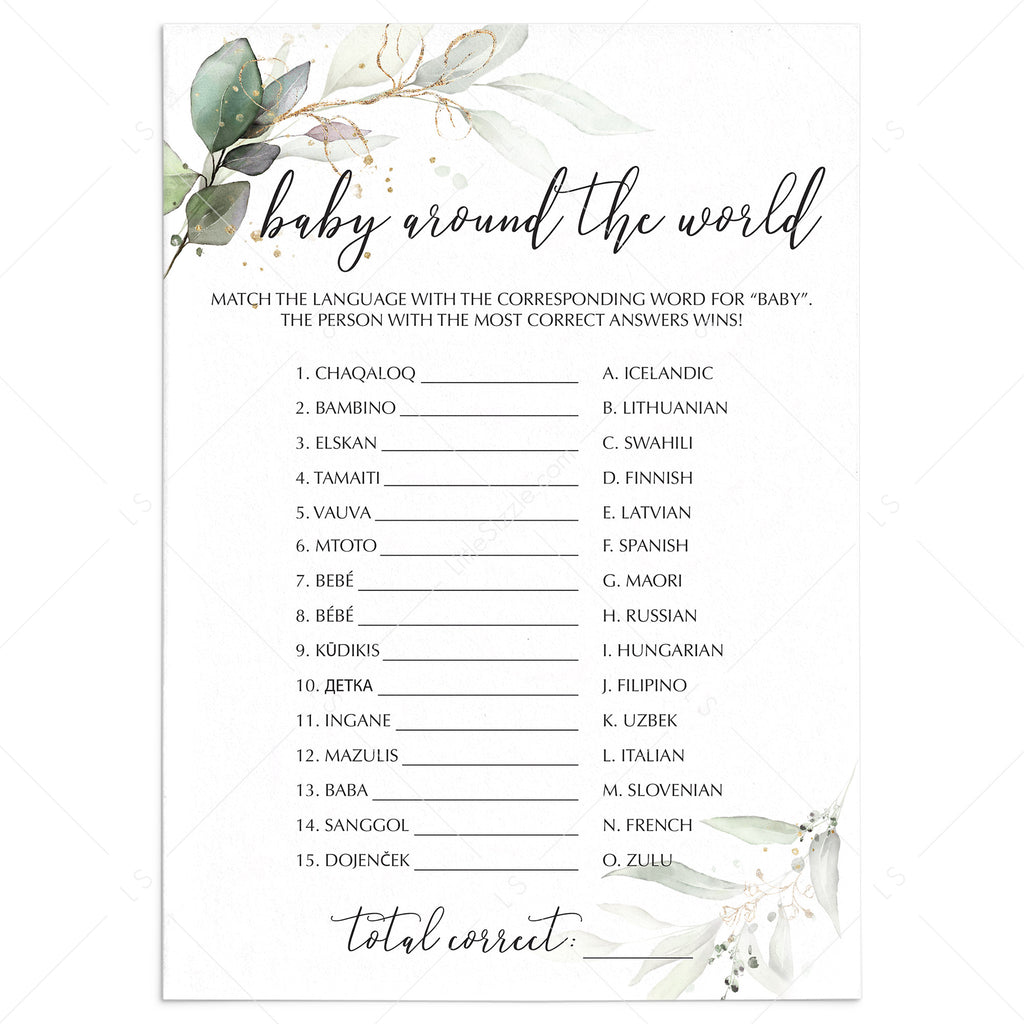 Elegant Baby Shower Game | Baby Around The World | Printable – LittleSizzle