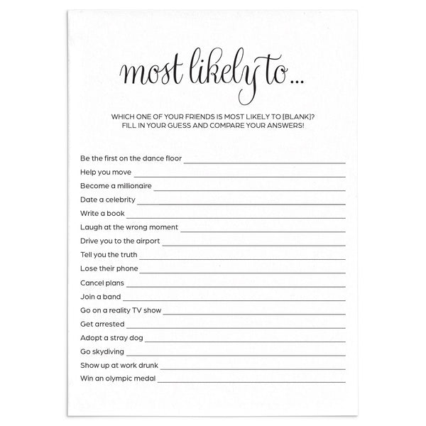 Funny Adult Party Game Printable Most Likely To... | Instant Download ...