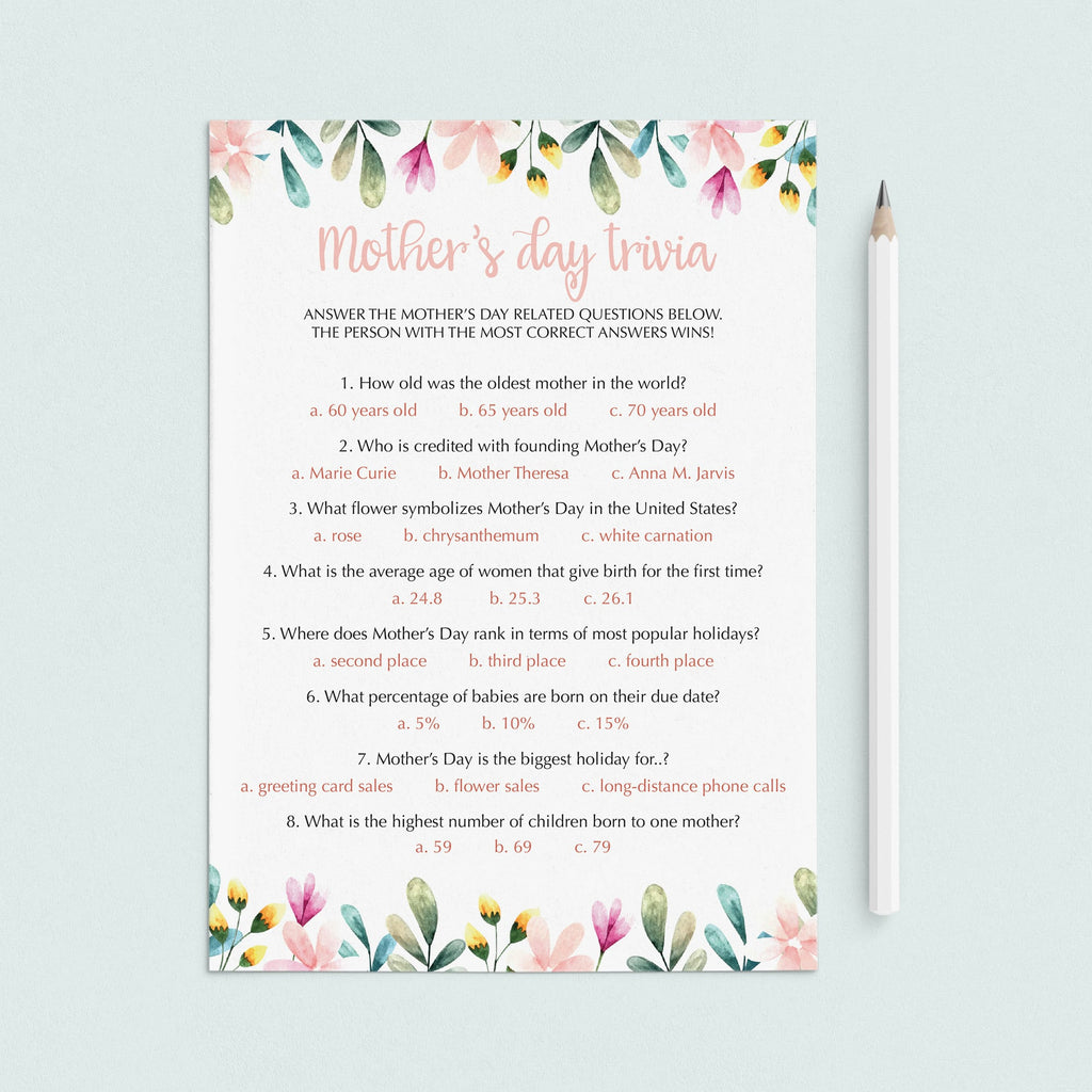 Virtual Mother S Day Quiz Mother S Day Trivia Instant Download Littlesizzle