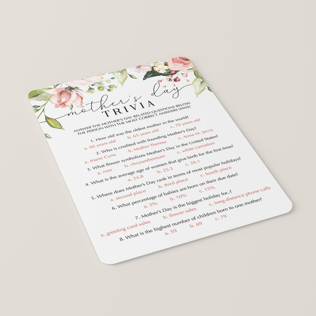 Mother S Day Trivia Game Printable Fillable Pdf Instant Download Littlesizzle