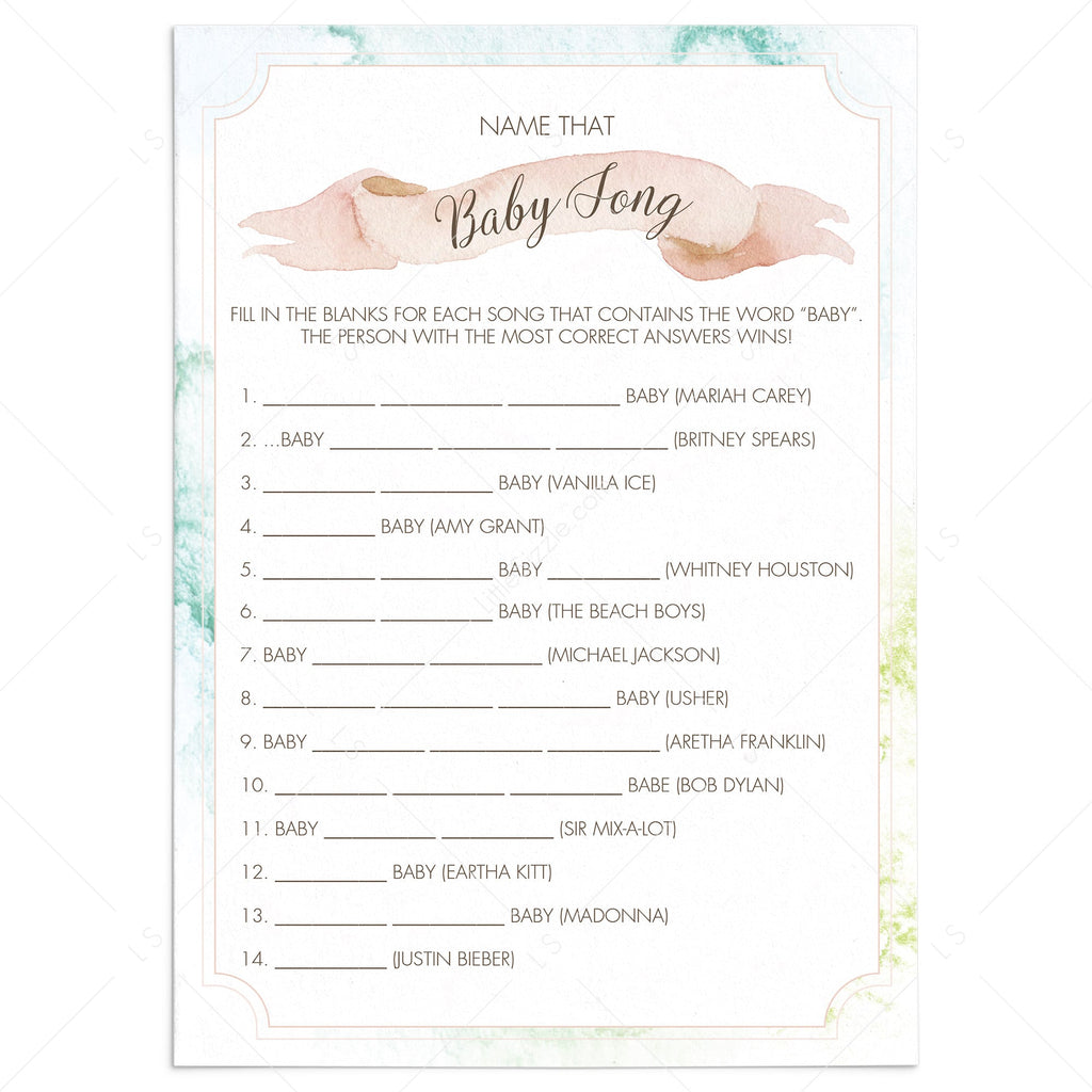 Printable Name That Baby Song Game For Baby Shower Instant Download Littlesizzle