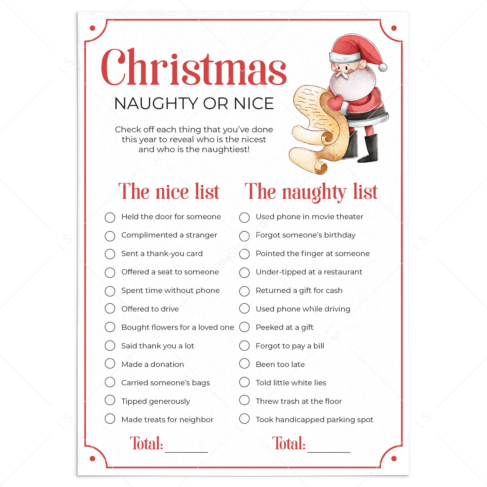 Christmas Naughty or Nice List for Adults Printable LittleSizzle