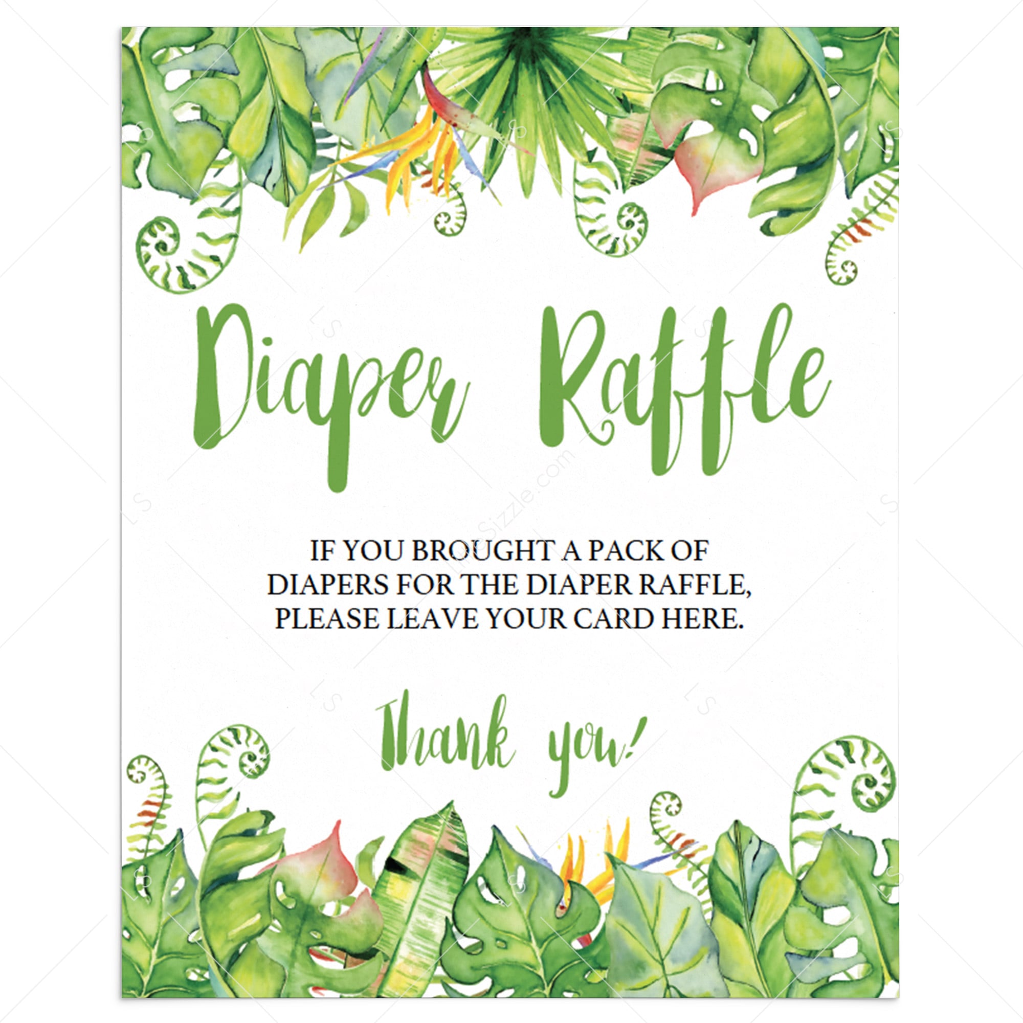 Hawaiian Baby Shower Diaper Raffle Sign Printable Instant Download Littlesizzle