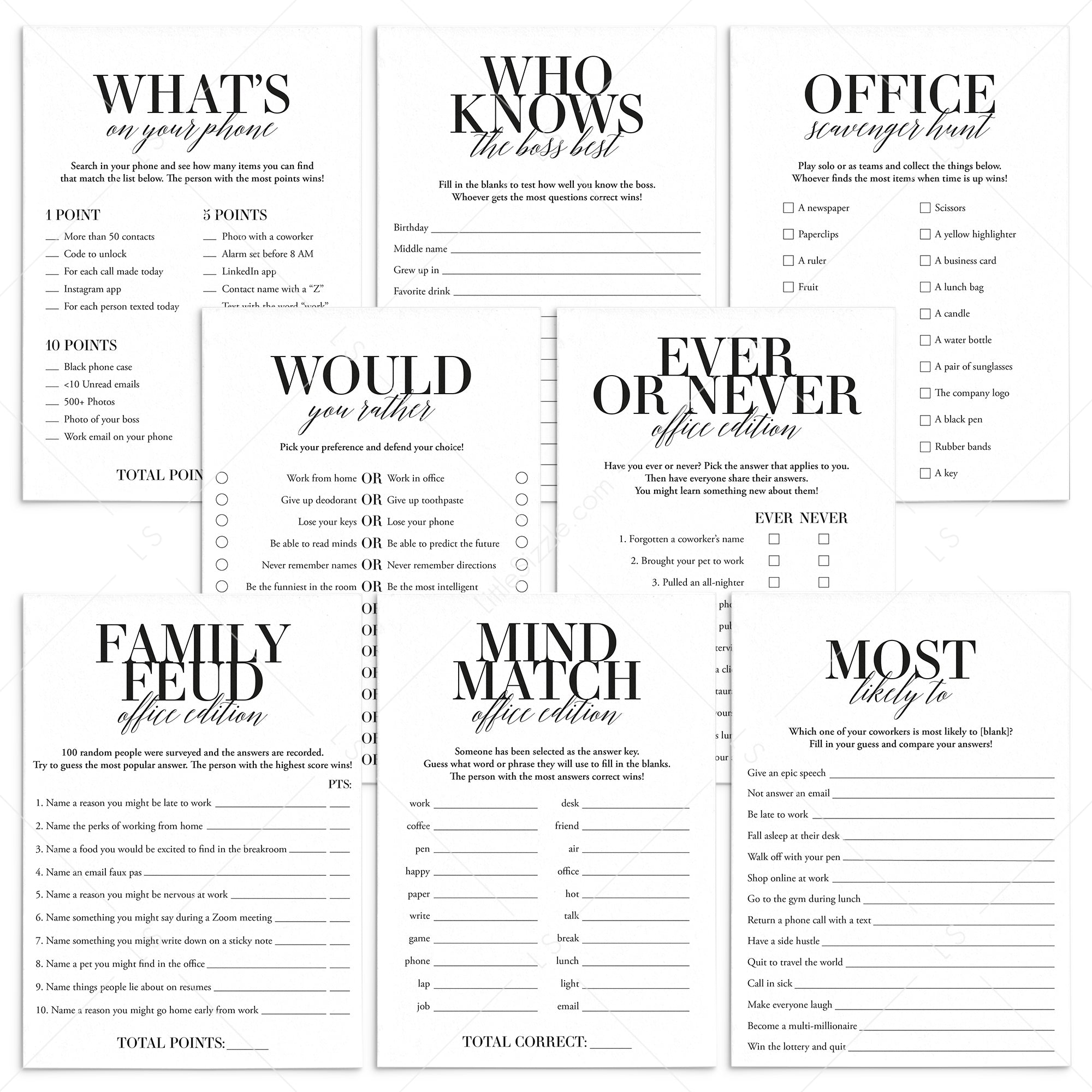 8 Work Party Games Printable | Office Party Icebreaker Ideas – LittleSizzle