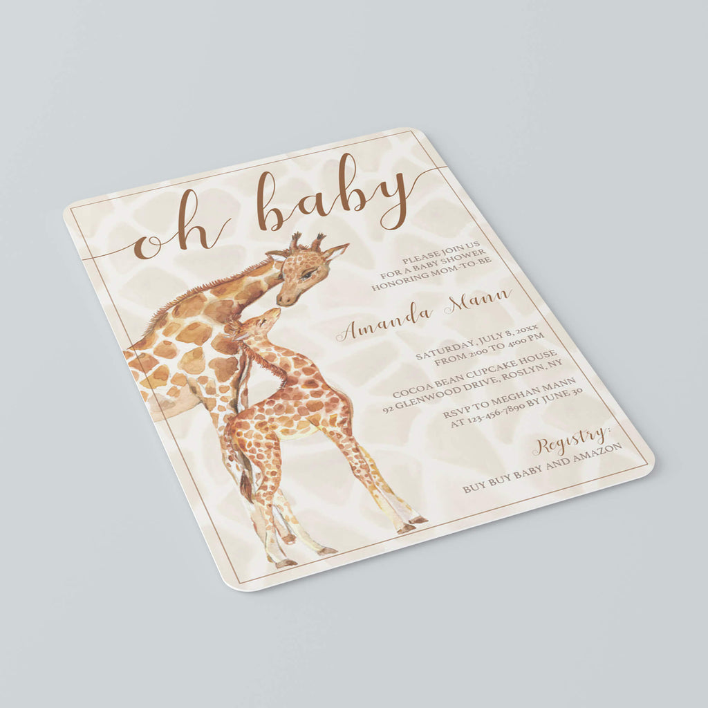 Oh Baby Baby Shower Invitation Template Giraffe Theme Instant Download Littlesizzle